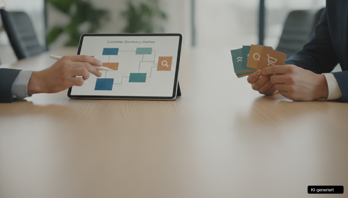Ein Diagramm zeigt den Einfluss von Googles AI Overviews auf die Klickraten im Discovery Funnel E-Commerce.